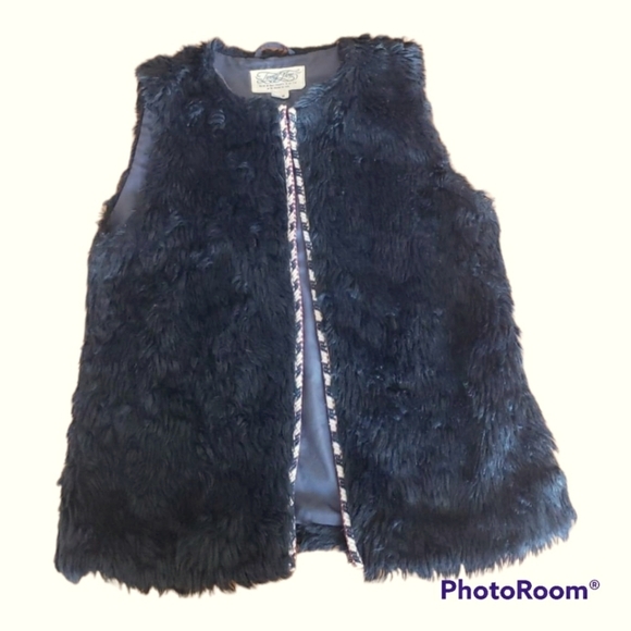 "Twenty Three" brand black faux fur vest sleeveless jacket sz S/M - Picture 11 of 11